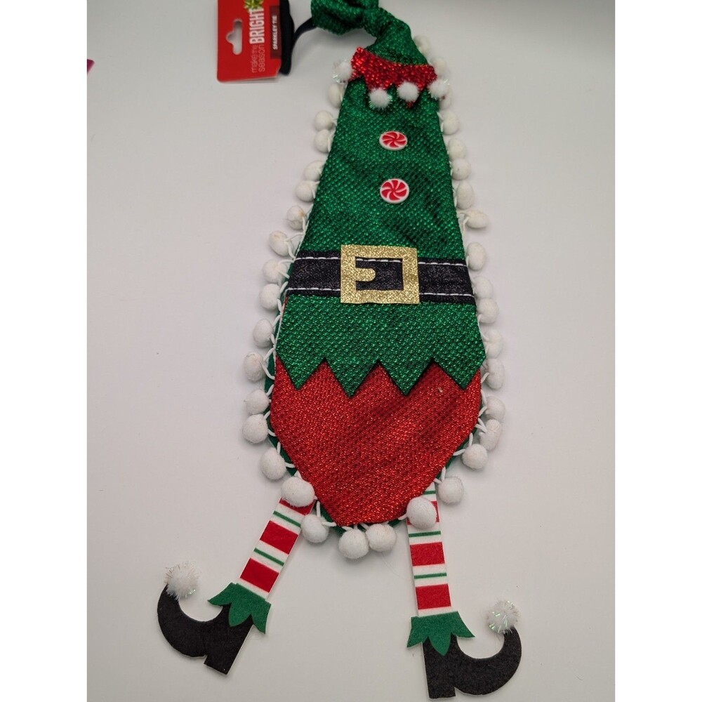 Men’s Christmas Sparkly Neck Tie 16” Party Gag Gift NWT** Green Elf Suit Decor - Picture 3 of 9